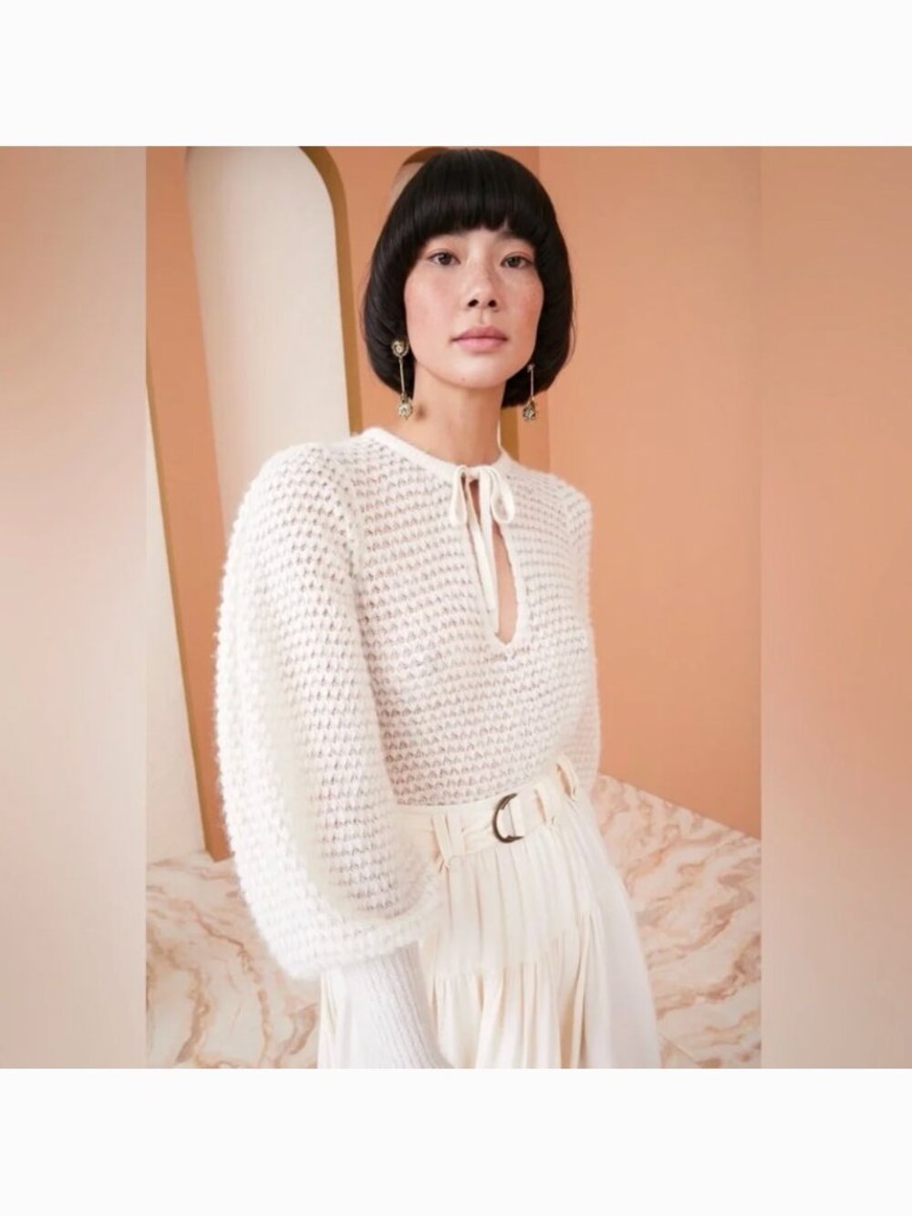 Ulla Johnson Cream Lara Pullover Alpaca Wool Puff Sleeve Sweater